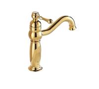 Rubinetto for lavabo artistico in ottone montato su piano di lusso a bocca lunga placcato oro con maniglia singola
