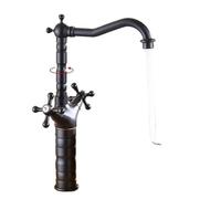 Rubinetto for lavabo Bagno for acqua calda e fredda Rubinetti for retrò in ottone antico Montaggio su piano Cucina vintage Cascata Nero-5