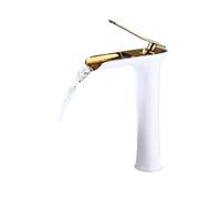 Rubinetto for lavabo bianco cromato, miscelatore for lavabo a cascata montato su piattaforma, rubinetto for acqua calda fredda con maniglia singola(White high)
