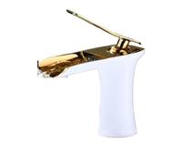 Rubinetto for lavabo bianco cromato, miscelatore for lavabo a cascata montato su piattaforma, rubinetto for acqua calda fredda con maniglia singola(White short)