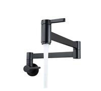 Rubinetto for lavabo con braccio girevole estensibile, rubinetto da cucina pieghevole a parete in ottone for lavello singolo freddo Design senza perdite(Matte Black Type A)