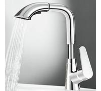 Rubinetto for lavabo con doccetta estraibile in ottone, foro singolo, acqua calda e fredda, multifunzione, girevole, rubinetti for bagno, bianco(Noir)