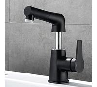 Rubinetto for lavabo con doccetta estraibile in ottone girevole telescopico caldo e freddo monoforo for bagno - nero(Noir)