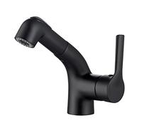 Rubinetto for lavabo con doccetta estraibile in ottone, rubinetti for bagno monoforo, caldo e freddo, nero(Blanc)