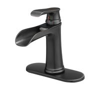 Rubinetto for lavabo da bagno con beccuccio a cascata e piastra di supporto, finitura bronzo oliato, maniglia singola, scarico a scomparsa