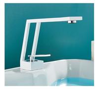 Rubinetto for lavabo da bagno con montaggio su piano maniglia singola, miscelatore acqua calda fredda rubinetto ad arco alto for lavabo(White Chrome)