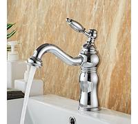 Rubinetto for lavabo da bagno in ottone anticato, rubinetto for lavabo da bagno girevole a 360 °, miscelatore caldo freddo Rubinetto for lavabo vintage, rubinetto for bagno monocomando, cromato (Colo