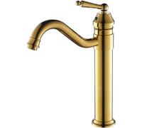 Rubinetto for lavabo da bagno in ottone anticato, set di miscelatori for rubinetti da bagno, rubinetto monocomando for lavabo, girevole a 360°, retrò, caldo e freddo, tutto in rame(Gold)