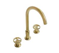Rubinetto for lavabo da bagno industriale, 3 fori, rubinetto for, girevole a 360°, miscelatore for ad arco alto, for in ottone, for appoggio, oro spazzolato