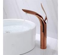 Rubinetto for lavabo da bagno moderno a foglia miscelatore monocomando in ottone con miscelatore for acqua calda fredda for mobiletto del bagno(Rose Gold Tall)