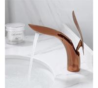 Rubinetto for lavabo da bagno moderno a foglia miscelatore monocomando in ottone con miscelatore for acqua calda fredda for mobiletto del bagno(Rose Gold Short)