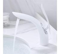 Rubinetto for lavabo da bagno moderno a foglia miscelatore monocomando in ottone con miscelatore for acqua calda fredda for mobiletto del bagno(White Short)
