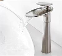 Rubinetto for lavabo da bagno ovale nordico con miscelatore caldo freddo rubinetto in ottone for montaggio su piano con foro singolo beccuccio a cascata(Brushed silver,Tall)