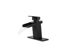 Rubinetto for lavabo da bagno quadrato nero a cascata con beccuccio largo, rubinetto for acqua calda e fredda NPT 9/16