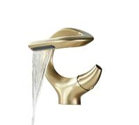 Rubinetto for lavabo in ottone, cascata, miscelatore for lavabo, caldo e freddo, maniglia singola, gru cromata(Brushed Gold)