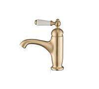 Rubinetto for lavabo in ottone retrò con maniglia singola, rubinetto for lavabo in ceramica perfetto for mobili da bagno, miscelazione di acqua calda e fredda(Brush Gold)