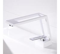Rubinetto for lavabo quadrato in ottone con maniglia singola foro singolo, miscelatore for acqua calda fredda con nucleo in ceramica for bagno(White)