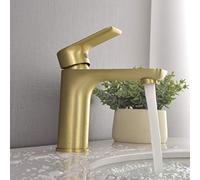Rubinetto for lavabo Spazzola Oro Miscelatore for acqua da bagno Rubinetto for lavabo caldo e freddo Rubinetto in ottone Leva singola in ottone Bianco e cromato Gru(Brush Gold Short)