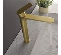 Rubinetto for lavabo Spazzola Oro Miscelatore for acqua da bagno Rubinetto for lavabo caldo e freddo Rubinetto in ottone Leva singola in ottone Bianco e cromato Gru(Brush Gold Tall)