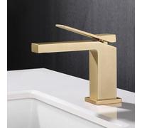 Rubinetto for lavabo Spazzolato Oro Nero Cromo Rubinetto for lavabo Miscelatore in ottone caldo e freddo Rubinetto for lavabo Rubinetto for acqua montato sul ponte(Brush gold short)