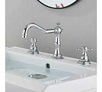 JMRTQMEC Rubinetto per lavabo vintage da bagno a 3 fori, miscelatore per lavabo caldo e freddo, in ottone, con doppia maniglia a croce, a risparmio idrico, cromato, metallico