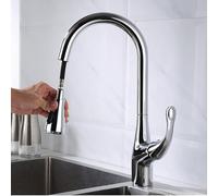 Rubinetto for lavello da cucina for bar in fattoria commerciale, rubinetti da cucina neri, rubinetto da cucina estraibile monocomando argento, miscelatore acqua monoforo girevole(Chrome)