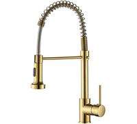 Rubinetto for lavello da cucina in oro, una maniglia, rubinetto for acqua fredda e a molla, montaggio sul piano del bagno, gru da cucina nera opaca(Gold)