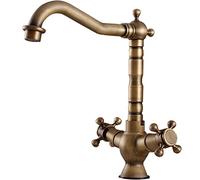 Rubinetto for lavello da cucina in ottone antico, doppia maniglia, freddo e caldo, rubinetto for bagno in ottone antico a foro singolo, rubinetto in ottone antico for lavabo a foro singolo