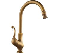Rubinetto for lavello da cucina in ottone antico, montato su piano, girevole, durevole, con maniglia singola, rubinetto misto caldo e freddo a un foro, installazione facile