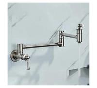 Rubinetto for lavello da cucina, riempitore di pentole, beccuccio a doppio snodo, pieghevole, estensibile, braccio girevole, montaggio a parete, in ottone, foro singolo, una maniglia(Brush Nickel C)