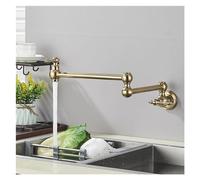 Rubinetto for lavello da cucina Rubinetto for lavello a doppia bocca Braccio oscillante telescopico pieghevole Rubinetto a parete in ottone monoforo a due maniglie(Brush Gold A)