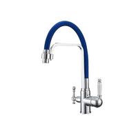 Rubinetto for lavello della cucina Rotante a 360 gradi Può abbassare lo spruzzo Doppi spruzzatori con miscelatore a doppia maniglia filtro for acqua pura(Red)