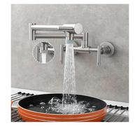 Rubinetto for riempire pentole in ottone, 2 fori, montaggio a parete, rubinetto da cucina pieghevole, miscelatore caldo e freddo, a 3 maniglie(Nickel 2 Function)