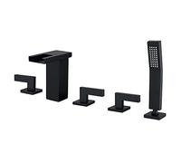 Rubinetto for Vasca a LED for a Cascata for a 3 Maniglie for a 5 Fori for in Ottone con Montaggio a Terra Doccia a Mano e Tubo for,Nero(Noir)