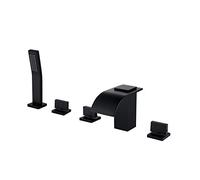 Rubinetto for vasca da bagno a cascata nera con rubinetto for doccia a mano Rubinetti for in ottone for montato sul ponte for a 3 maniglie 5 fori tubo flessibile