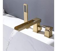 Rubinetto for vasca da bagno diviso, rubinetto for lavabo con uscita a cascata, miscelatore for acqua calda e fredda in tre pezzi, set doccia for laterale tutto in rame,oro spazzolato(Brushed Gold)
