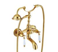 Rubinetto for vasca e doccia dorato, set da bagno in ottone, montaggio a parete, soffione da 8" e doccetta manuale(Style B)