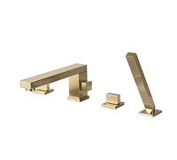 Rubinetto for vasca tutto in rame, miscelatore for acqua fredda e calda tipo split, rubinetto laterale for con rotazione a 360 ° Set di quattro fori a, oro spazzolato