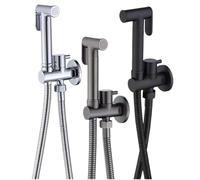 Rubinetto for WC, doccia, bidet, pistola a spruzzo, set da parete, cromato/nero/grigio, metallo, ottone, for bagno, molla in PVC, tubo flessibile in acciaio inox(Black set A)