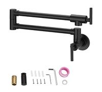 Rubinetto Girevole, Rubinetto doppio riempitivo for pentole for fornelli da cucina for montaggio a parete commerciale in ottone massiccio con ristorante pieghevole finitura nera opaca(26.4in Black)