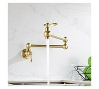 Rubinetto Girevole, Rubinetto riempitivo a parete da cucina pieghevole in oro spazzolato singolo for lavello a freddo Ruota beccuccio Ottone cromato(Shinning gold)