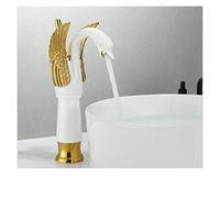 Rubinetto, Gold Luxury Bathroom Sink Rubinetto Vintage Rame Swan Style Personality Moda Moda Mount Mount Miscelatore caldo e freddo Miscelatore Nero Bacino Rubinetto(High White Gold)