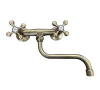 Rubinetto Gruppo Lavello a Parete Bronzo Vecchio Ottone | Maniglie a Stella Stile Vintage | Design Retrò Elegante e Robusto