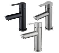 Rubinetto in acciaio inox for acqua calda e fredda, rubinetti con maniglia singola, lavabo da appoggio, accessori for lavandini da bagno(Grey with hose)