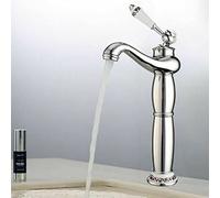 Rubinetto in ottone anticato, per bagno, miscelatore monocomando per lavabo, per bagno, stile vintage, altezza 23 cm, acqua fredda e calda, stile rustico, colore: argento