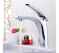 Rubinetto in ottone for bagno moderno miscelatore monocomando caldo freddo for lavabo cartuccia in ceramica antigoccia facile da installare(Silver,Short)