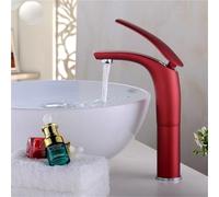 Rubinetto in ottone for bagno moderno miscelatore monocomando caldo freddo for lavabo cartuccia in ceramica antigoccia facile da installare(Red,Tall)