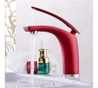 Rubinetto in ottone for bagno moderno miscelatore monocomando caldo freddo for lavabo cartuccia in ceramica antigoccia facile da installare(Red,Short)