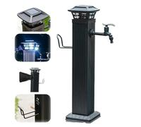 Rubinetto indipendente durevole con luce notturna a LED colonna d'acqua esterna antigelo alimentata a energia solare for l'uso tutto l'anno(Black With Long Faucet,65.5cm)