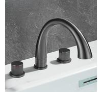 Rubinetto lavabo a tre fori in rame pieno con tre fori, set di lavabo a doppio controllo, rubinetti caldi e freddi, grigio fucile [grande modello curvo]